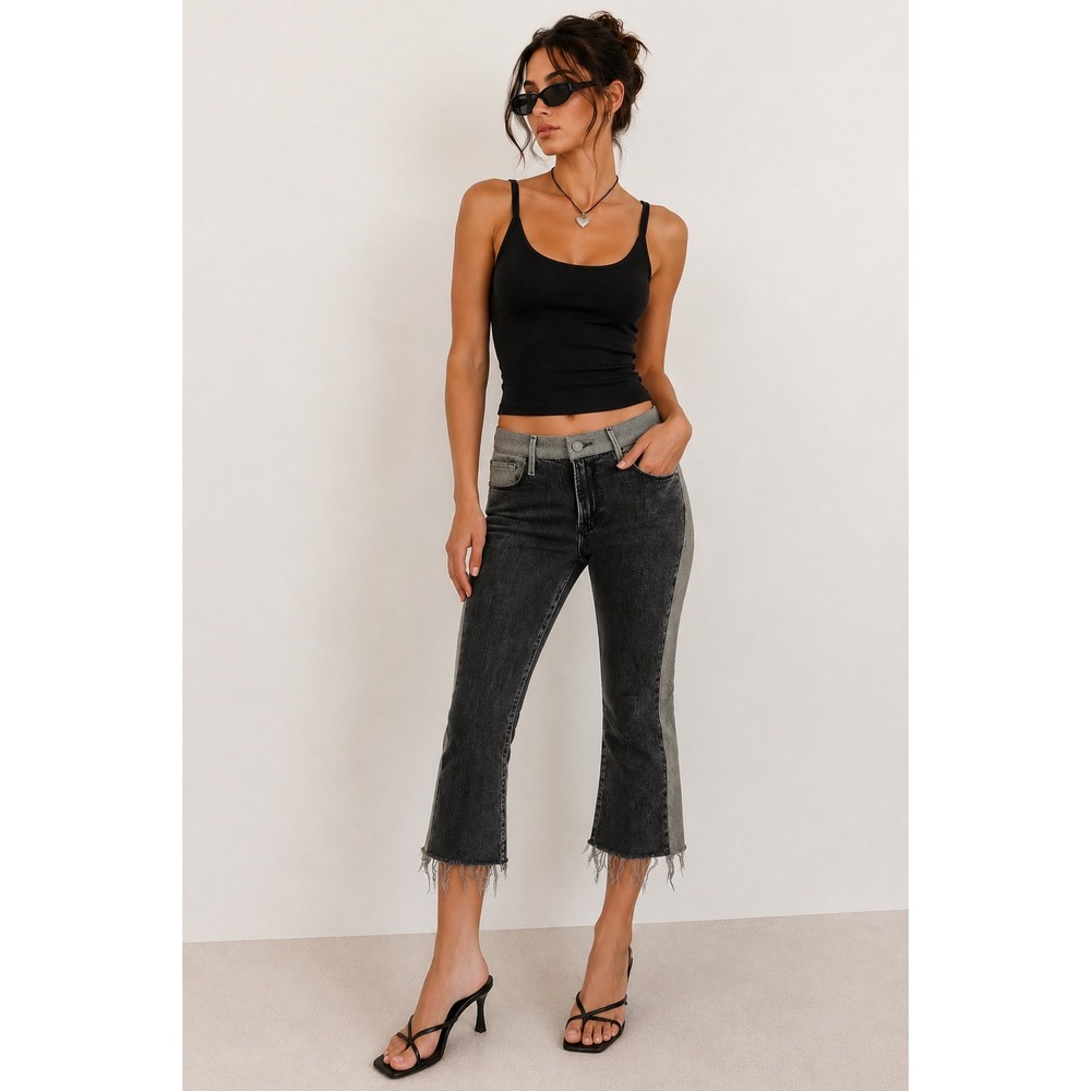 FRAME Le Pixie Crop Mini Boot Jeans Gray 31 Raw Hem Indie Sleaze Grunge Moto y2k